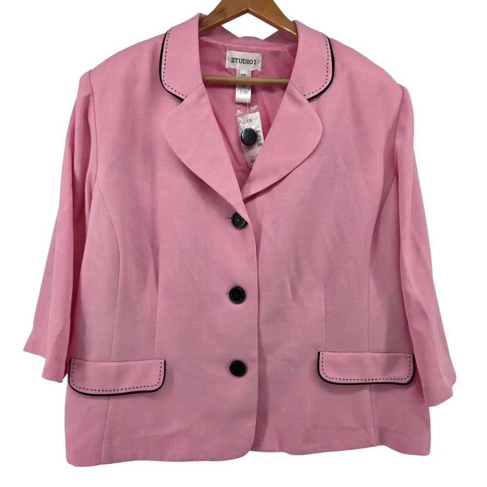 Studio‎ I Womens Pink Black Blazer Jacket 28W Barbiecore